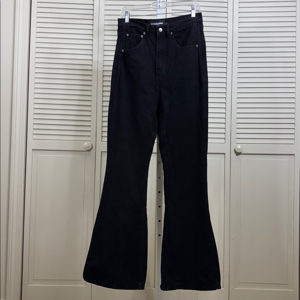 No Faith Studios Men's Black Wide Leg Flared Jeans Small